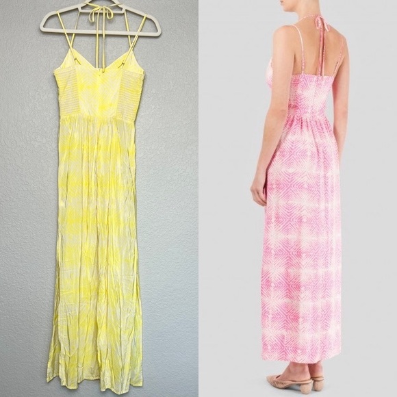 AMANDA UPRICHARD Silk Geo Batik Sleeveless Smocked Halter V-Neck Slip Dress XS - Picture 3 of 11